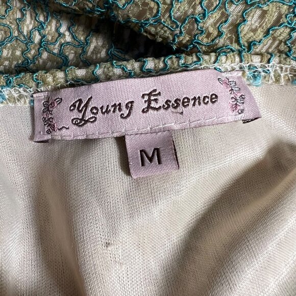 Coquette Victorian Sheer Whimsigoth Bow Ruffle Feminine Dress Cottage Medium - Picture 9 of 14